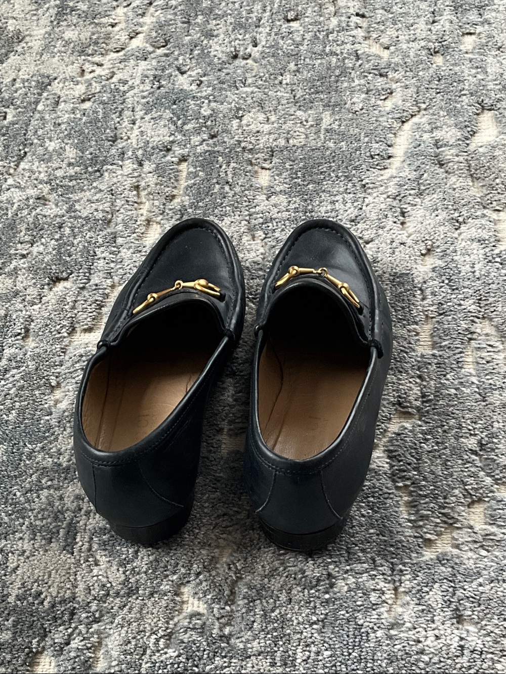 Gucci Navy Leather Loafers with Gold Horsebit - Picture 3 of 4